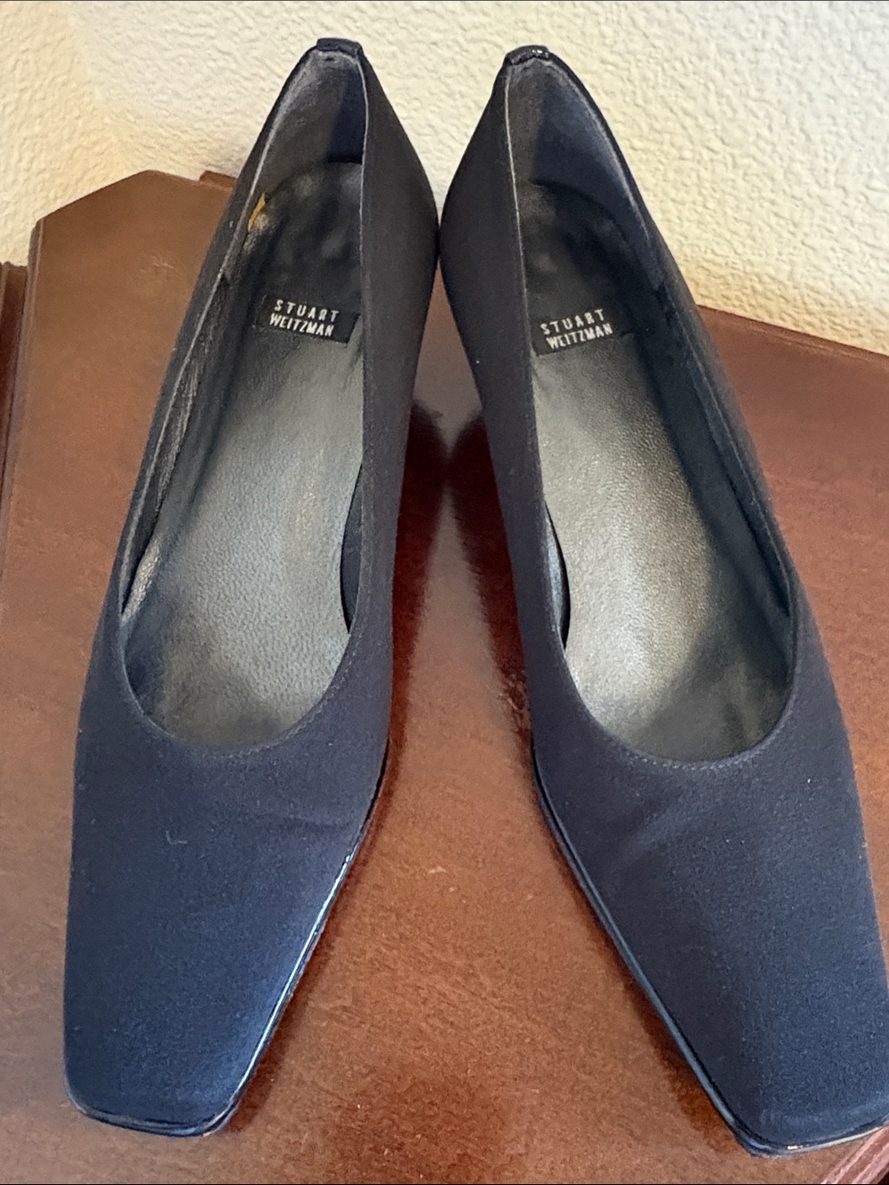 Vintage Stuart Weitzman Black Square-Toe Fabric Pumps Size 7
